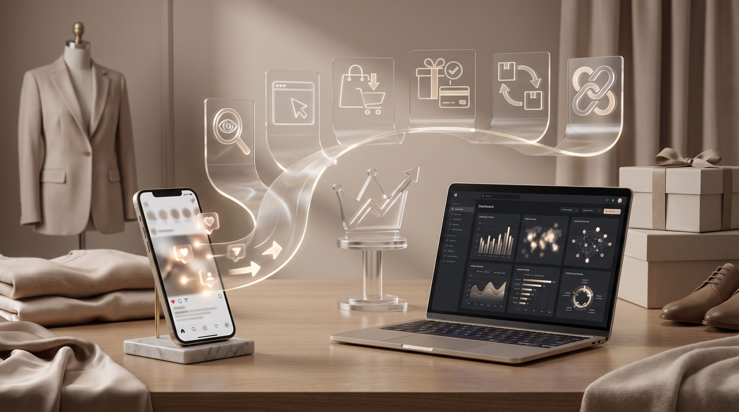 Social media analytics for fashion brands dashboard showing engagement and sales data